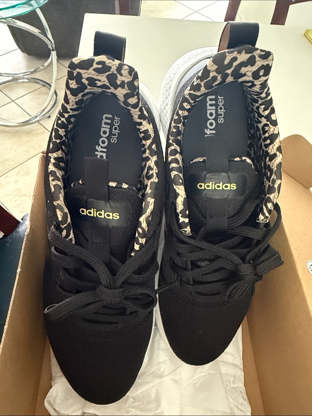 adidas Women’s Black Sneakers with Leopard-Print Collar